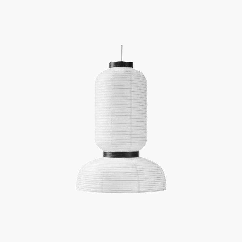 Clérachic paper pendant lamp with a cylindrical shade above a wide dome, photographed unlit on a plain white background.