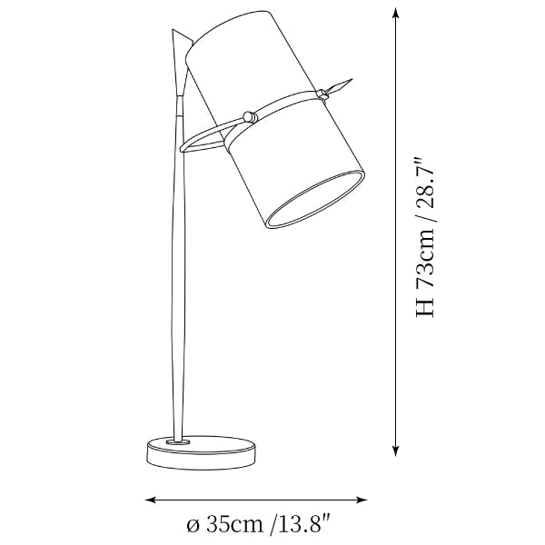 Dimension drawing of this Clérachic table lamp, with its height and width marked.