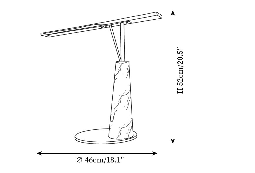 Dimension drawing of the jasper table lamp, in outline against white.