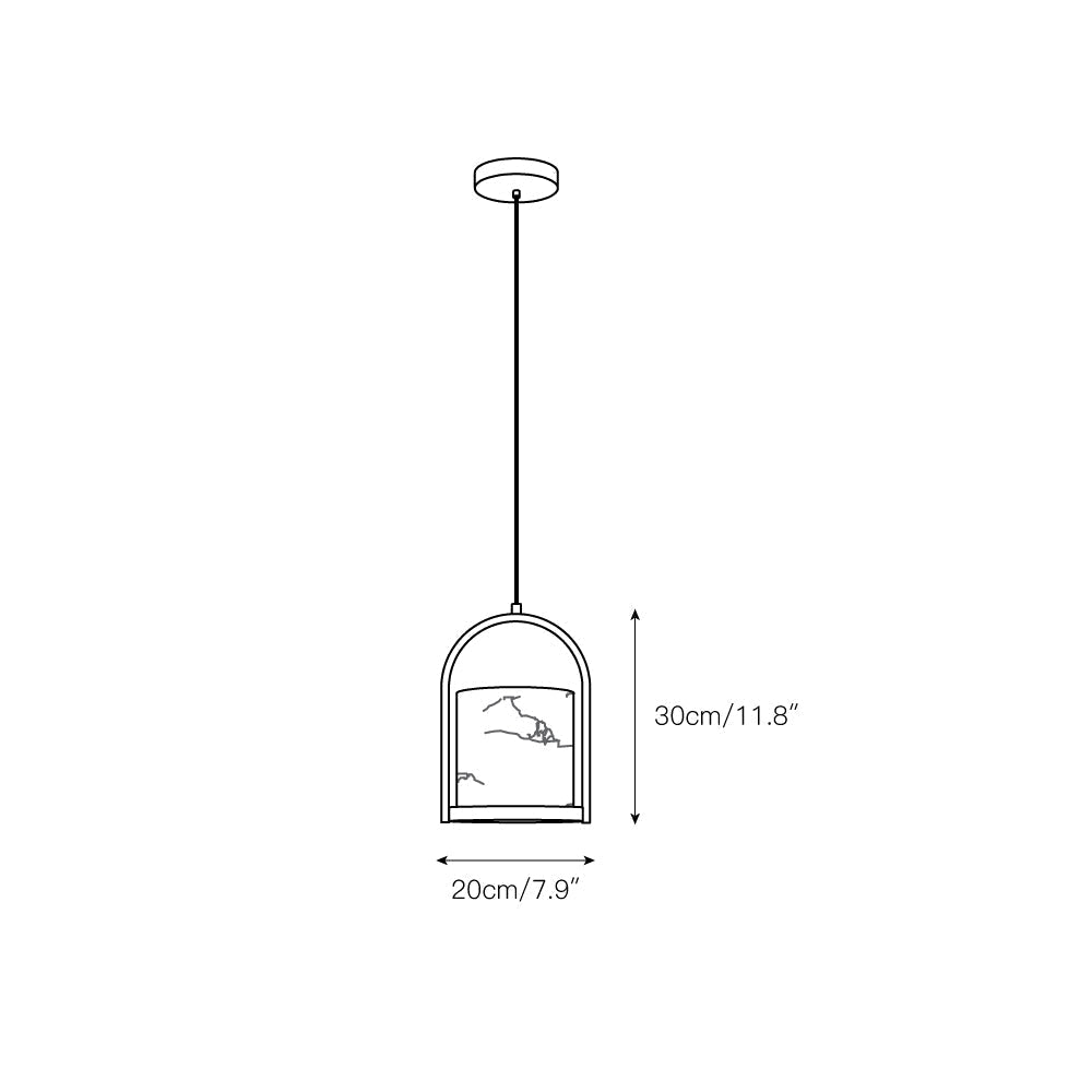 Dimension drawing for the Clérachic Jewel Pendant Light, 20 cm (7.9″) wide and 30 cm (11.8″) high.