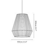 Clérachic pendant light dimension drawing, 4 of 4, every measurement marked in centimetres and inches.