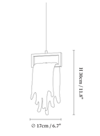 Clérachic pendant light dimension drawing, 4 of 11, every measurement marked in centimetres and inches.