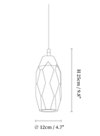 Clérachic pendant light dimension drawing, 8 of 11, every measurement marked in centimetres and inches.