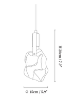 Clérachic pendant light dimension drawing, 9 of 11, every measurement marked in centimetres and inches.