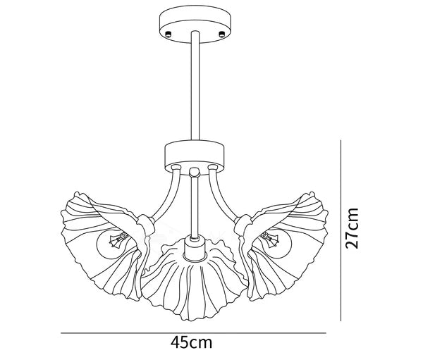 Dimension drawing of the kalin flower glass chandelier, in outline against white.