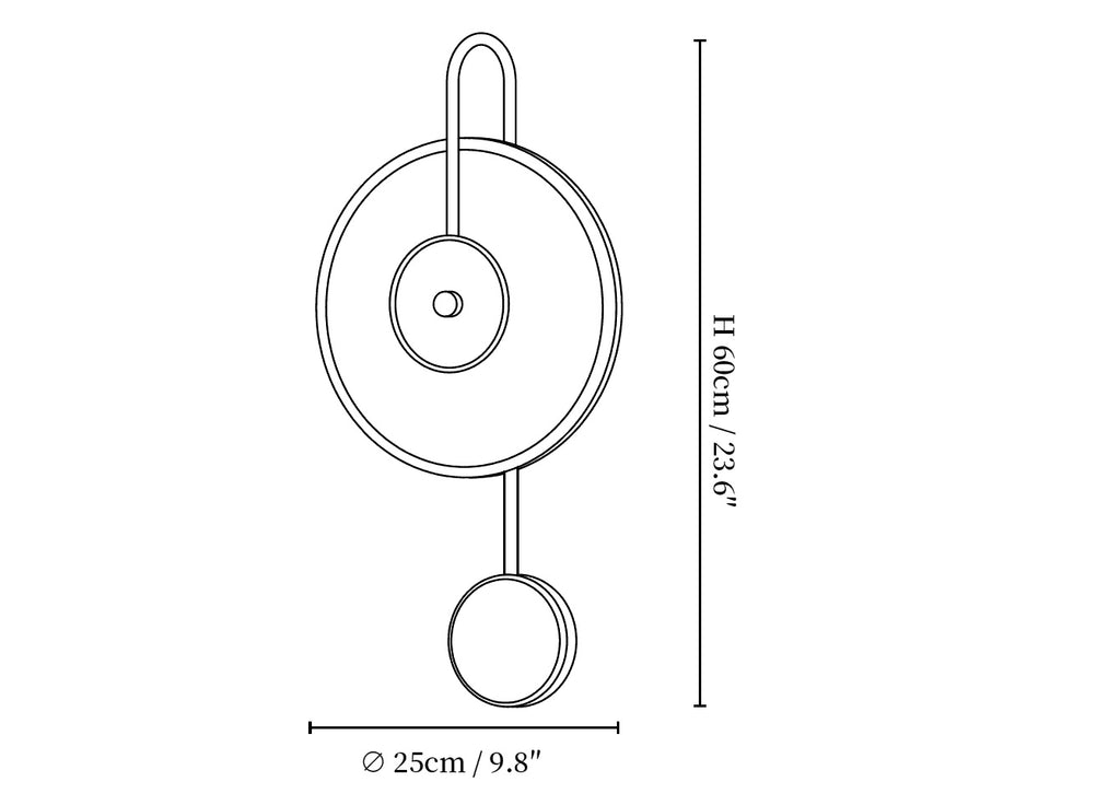 Dimension drawing of the kandy alabaster wall lamp, in outline against white.
