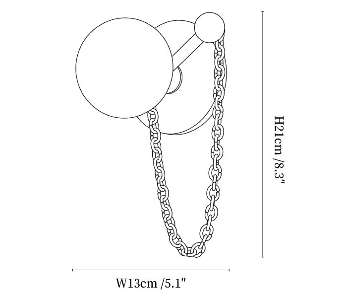 Dimension drawing of the keepsake marble globe wall sconce, in outline against white.