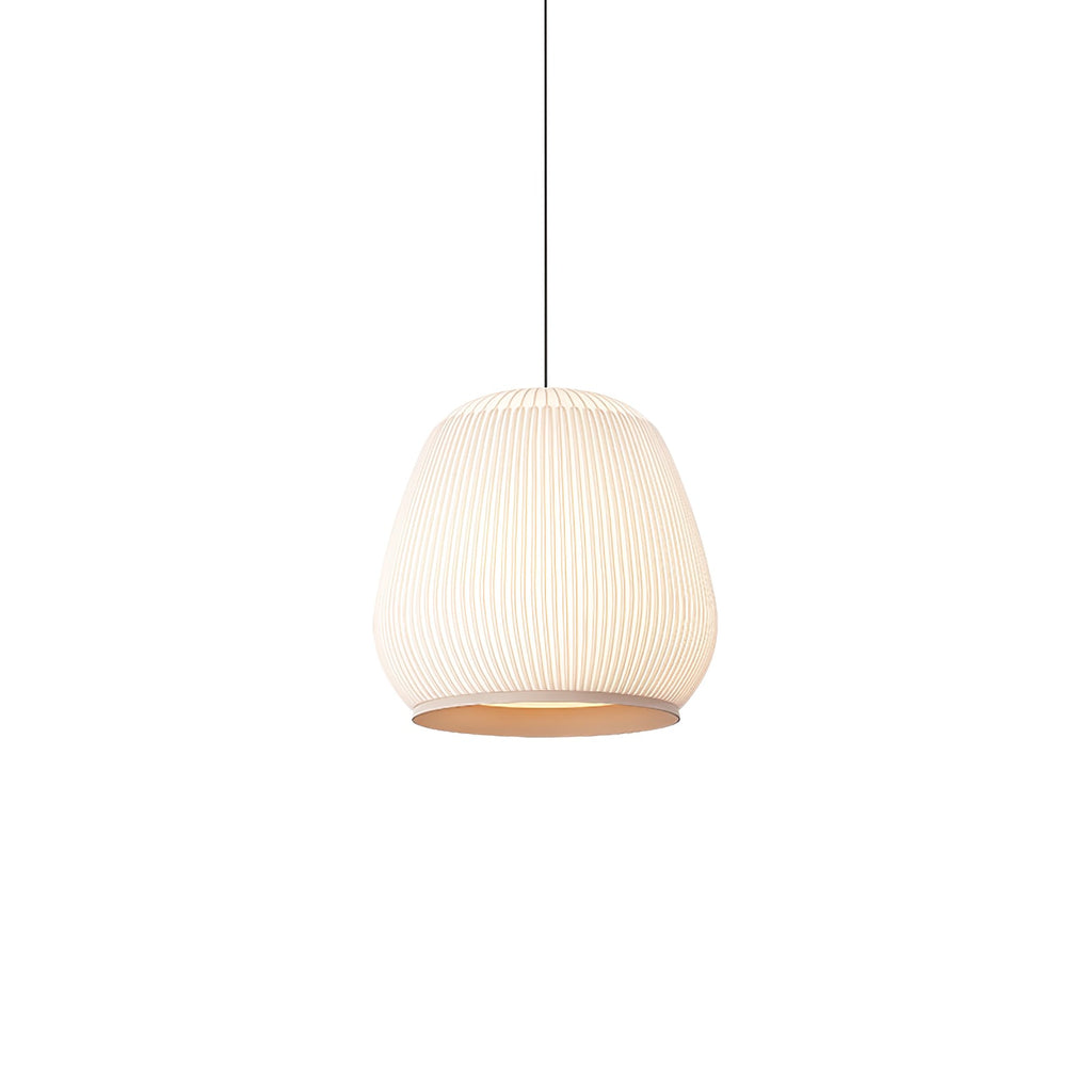 Clérachic ribbed knit pendant lamp in the tall tapered lantern shade, narrowing towards the crown above a fitted white base ring.