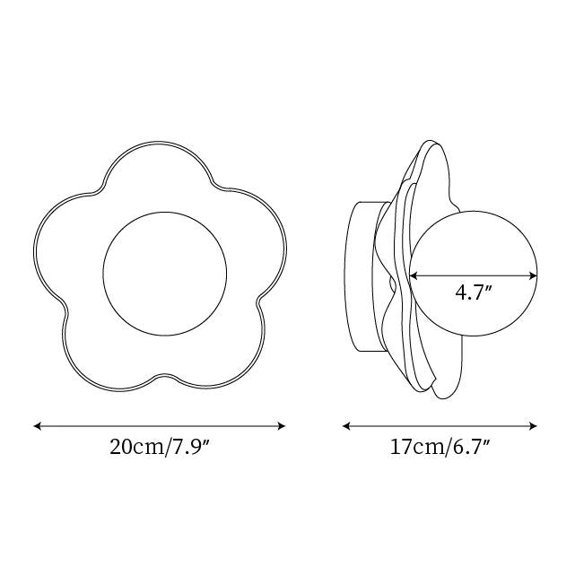 Dimension drawing of the la fleur wall lamp, in outline against white.