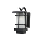 Clérachic black lantern wall light on a white backdrop, unlit, its frosted glass in a slim black frame with a square base.