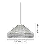 Clérachic pendant light dimension drawing, 2 of 3, every measurement marked in centimetres and inches.