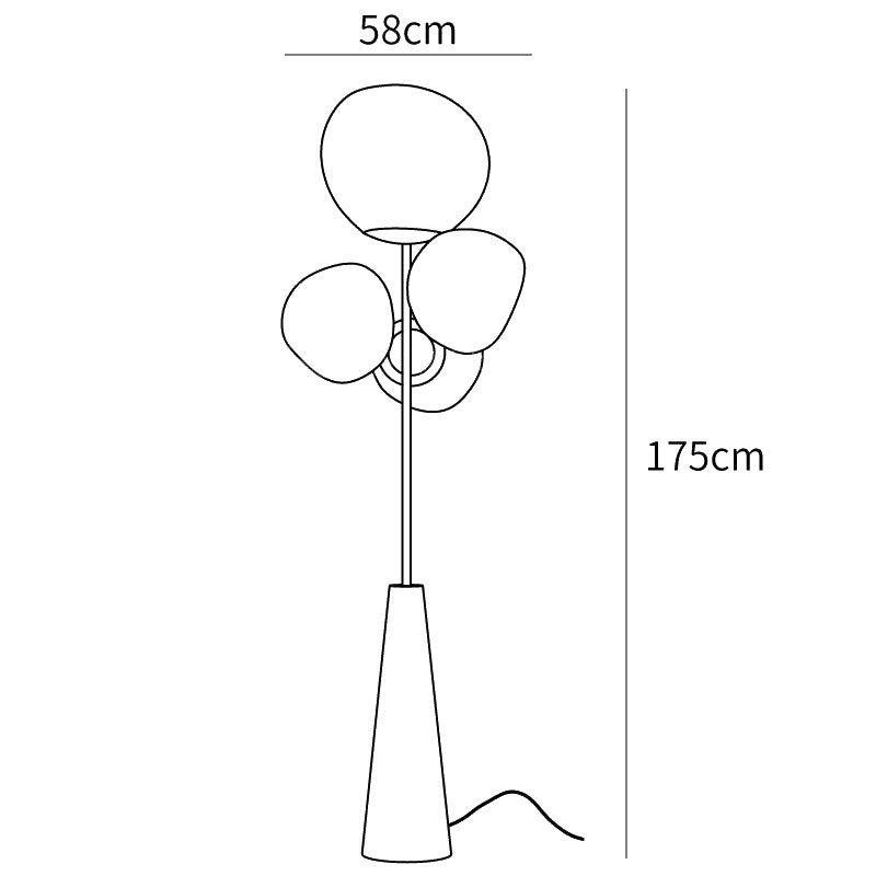 Dimension drawing of the lava column floor lamp, in outline against white.