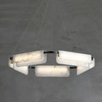 Clérachic Layered Alabaster Plate Chandelier in its five-head size, plates spaced evenly around a slim black ring.