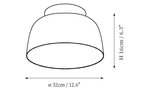Clérachic ceiling light dimension drawing, 1 of 4, every measurement marked in centimetres and inches.