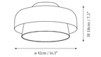 Clérachic ceiling light dimension drawing, 3 of 4, every measurement marked in centimetres and inches.