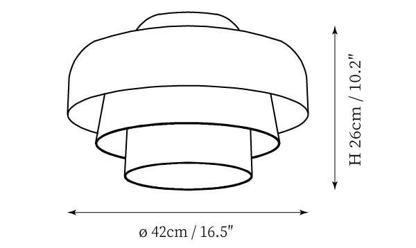 Clérachic ceiling light dimension drawing, 4 of 4, every measurement marked in centimetres and inches.