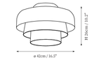 Clérachic ceiling light dimension drawing, 4 of 4, every measurement marked in centimetres and inches.
