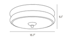 Dimension drawing of this Clérachic ceiling light, with its height of 5.1″ and width of 15.7″ marked.