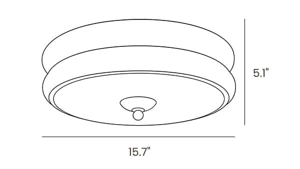 Dimension drawing of this Clérachic ceiling light, with its height of 5.1″ and width of 15.7″ marked.