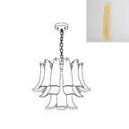 Clérachic chandelier line drawing with an inset swatch of a pale yellow glass leaf, edged in deeper gold.
