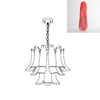 A deep red translucent glass leaf swatch accompanies this line drawing of a Clérachic chandelier.