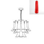 Slim line drawing of this Clérachic chandelier, with a bright red glass leaf shown in a small inset.