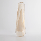 One cloudy beige glass leaf with a fine hole at its top, photographed upright on a pale grey backdrop for a Clérachic chandelier.