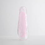 Single glass leaf in translucent pale pink with a clear rim, shown upright against a soft grey backdrop for this Clérachic chandelier.