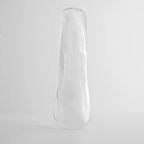 Clear glass leaf with a frosted streak through its middle and a small hole at the top, shown on grey for this Clérachic chandelier.