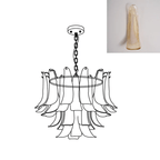 Line drawing of this Clérachic chandelier with its ring frame, beside a swatch of a honey-toned glass leaf.