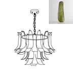 Line drawing of this Clérachic glass leaf chandelier with a small inset swatch of an olive-green glass leaf.
