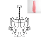 Chandelier line drawing from Clérachic, with a coral-pink glass leaf shown in a small inset swatch.