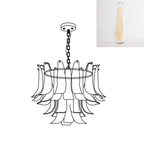 Inset swatch of a cream-tinted clear glass leaf next to a line drawing of this Clérachic chandelier.