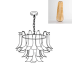 A golden-brown glass leaf swatch is shown beside this Clérachic chandelier line drawing.