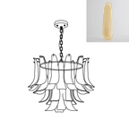 Chandelier line drawing from Clérachic with a swatch of a soft, pale yellow glass leaf at the top right.