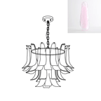 Line drawing of a Clérachic chandelier, paired with a swatch of a faintly pink translucent glass leaf.
