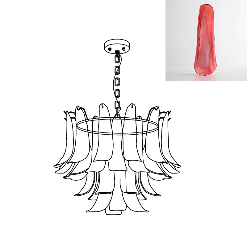 This Clérachic chandelier drawing has a translucent red glass leaf shown in a small inset.