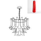 Line drawing from Clérachic of a glass leaf chandelier, with a deep, glossy red leaf shown in the corner.