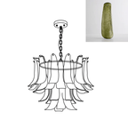 Line drawing of this Clérachic chandelier with a swatch of a mottled moss-green glass leaf at the top right.