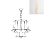 Slimmer line drawing of a Clérachic chandelier, with an inset swatch of a clear glass leaf with a cream centre.