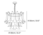 Dimension drawing of this Clérachic chandelier in its widest build, marked 50 cm high and 80 cm across.