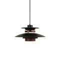 Black Clérachic pendant with a dark oak band and wood cylinder, on a white backdrop.