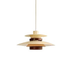 Beige Clérachic pendant with a dark oak band and wood cylinder, on a white backdrop.