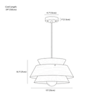 Clérachic pendant light dimension drawing, 33 × 21 cm, every measurement marked in centimetres and inches.