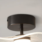 Close view of the black ceiling plate, short stem and the lower edge of the shade, on this Clérachic ceiling light.