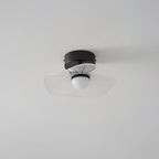 Black-fitted ceiling light with a pale, wavy, nearly clear shade and opal globe, on a grey ceiling, from Clérachic.