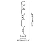 Dimension drawing of the leagan floor lamp, in outline against white.