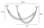 Dimension drawing of this Clérachic arc pendant, with its overall width, drop and arc span marked.