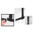 Black strap pendant details, with a hand sliding the bar into its clip and two close views of the fixing, from Clérachic.