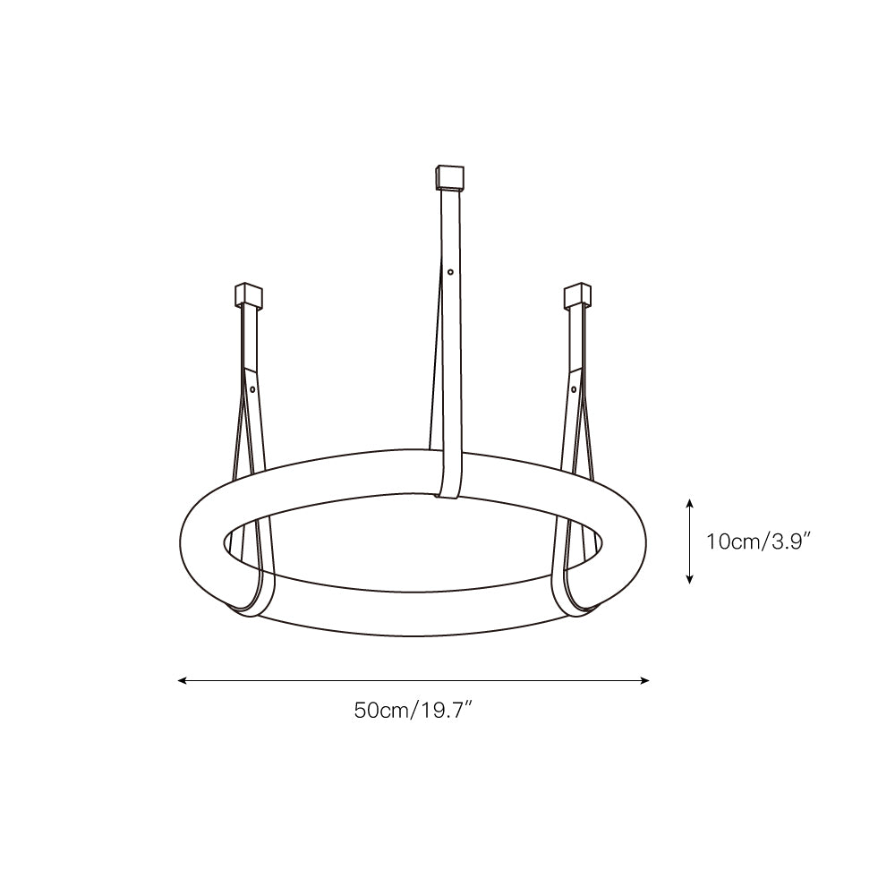 Dimension drawing for the Clérachic alabaster ring chandelier, 50cm/19.7″ across the ring and 10cm/3.9″ in section height.